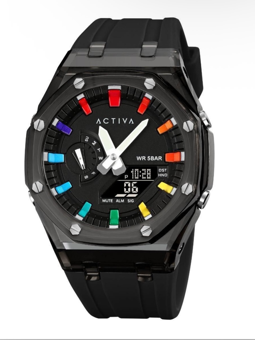 Ativa Black Sport Watch with Multicolor Hour Accents
